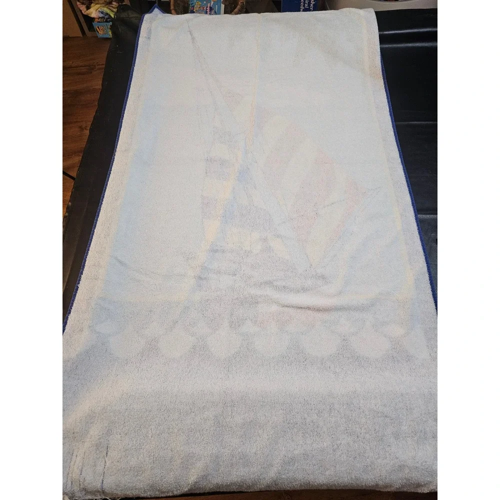 Vintage Nutex Sailboat Print Beach Towel 62x33